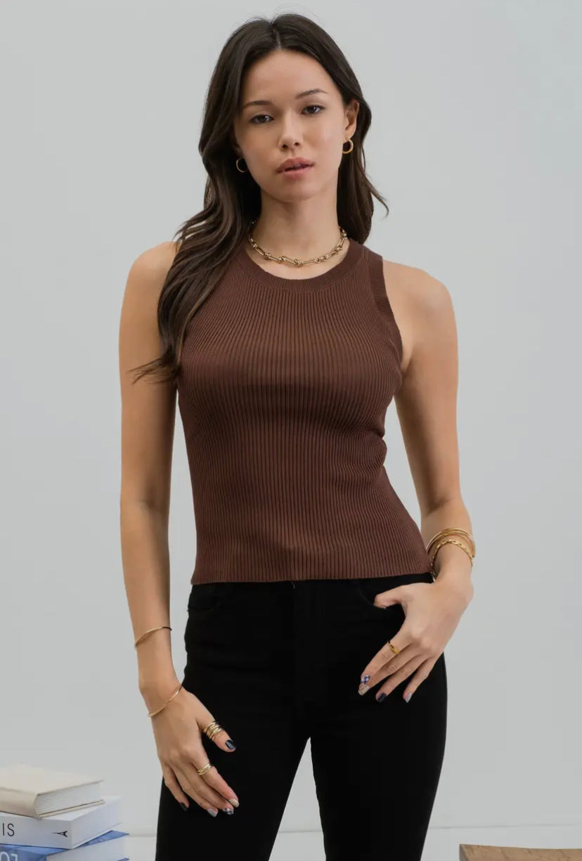 Lena Round Neck Ribbed Tank