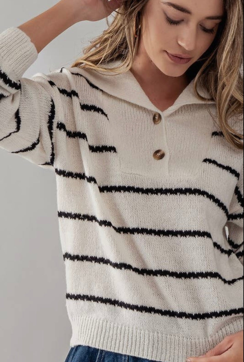 Cindy Collared Striped Knit Sweater