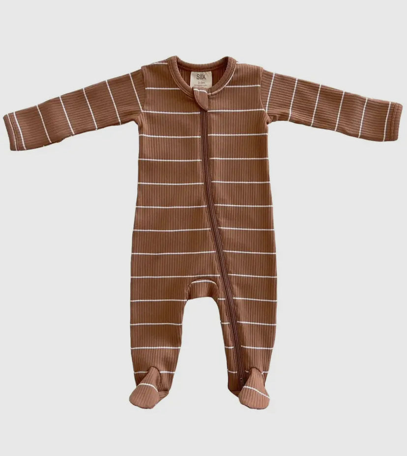 Saddle Stripe Organic Ribbed Zip Onesie