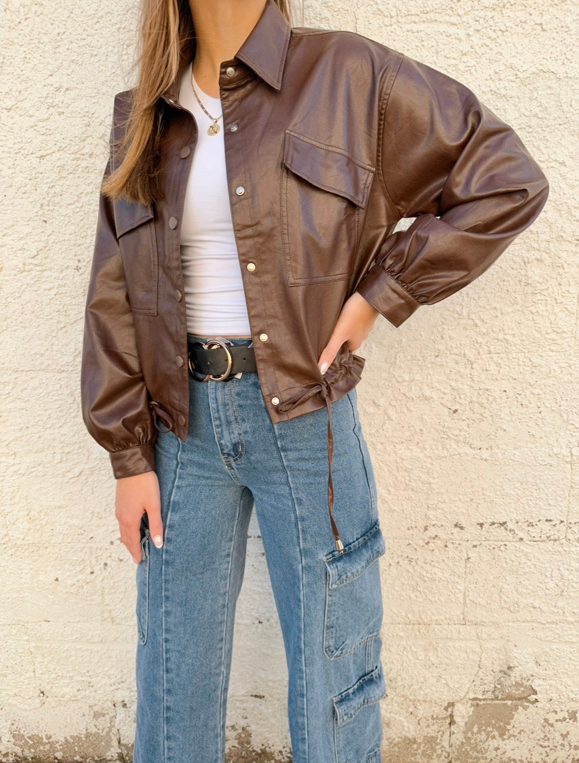 Alanis Faux Leather Jacket | Brown