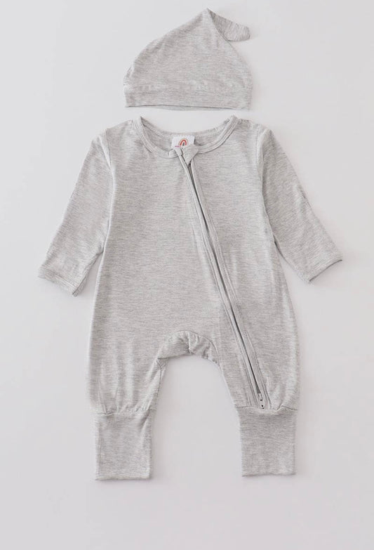 Bamboo Zipper Onesie -Heather Grey