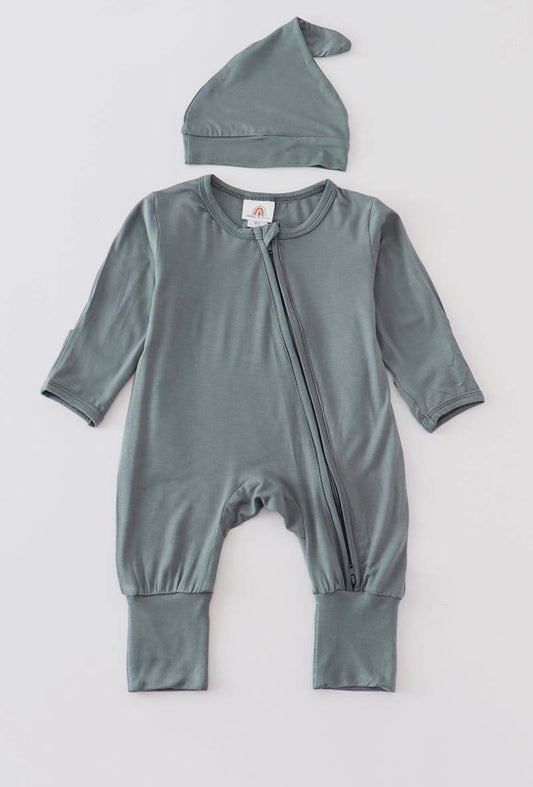 Bamboo Zipper Onesie -Seagrass Green