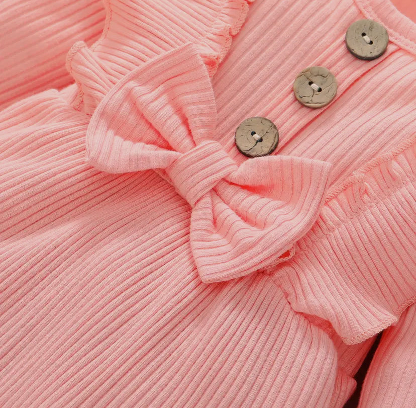 Ribbed Ruffle Onesie Set | Pink