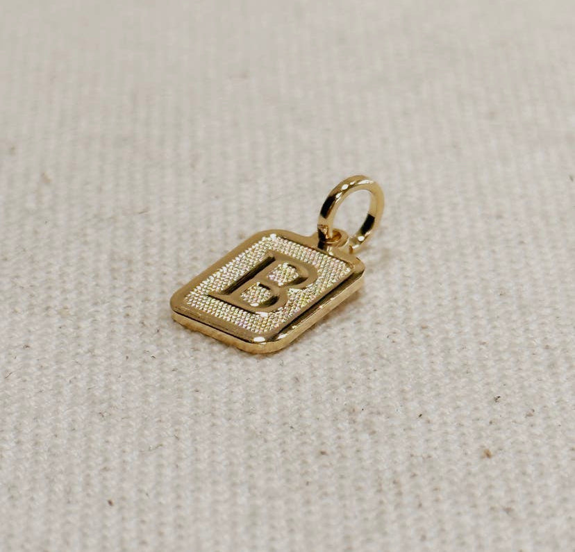 18K Gold Filled Textured Initial Plate Pendant