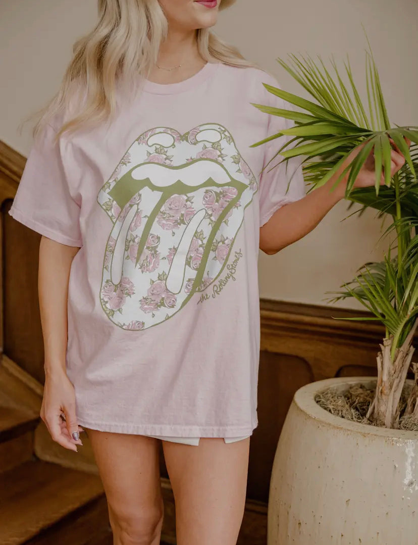 Rolling Stones Floral Thrifted Graphic Tee