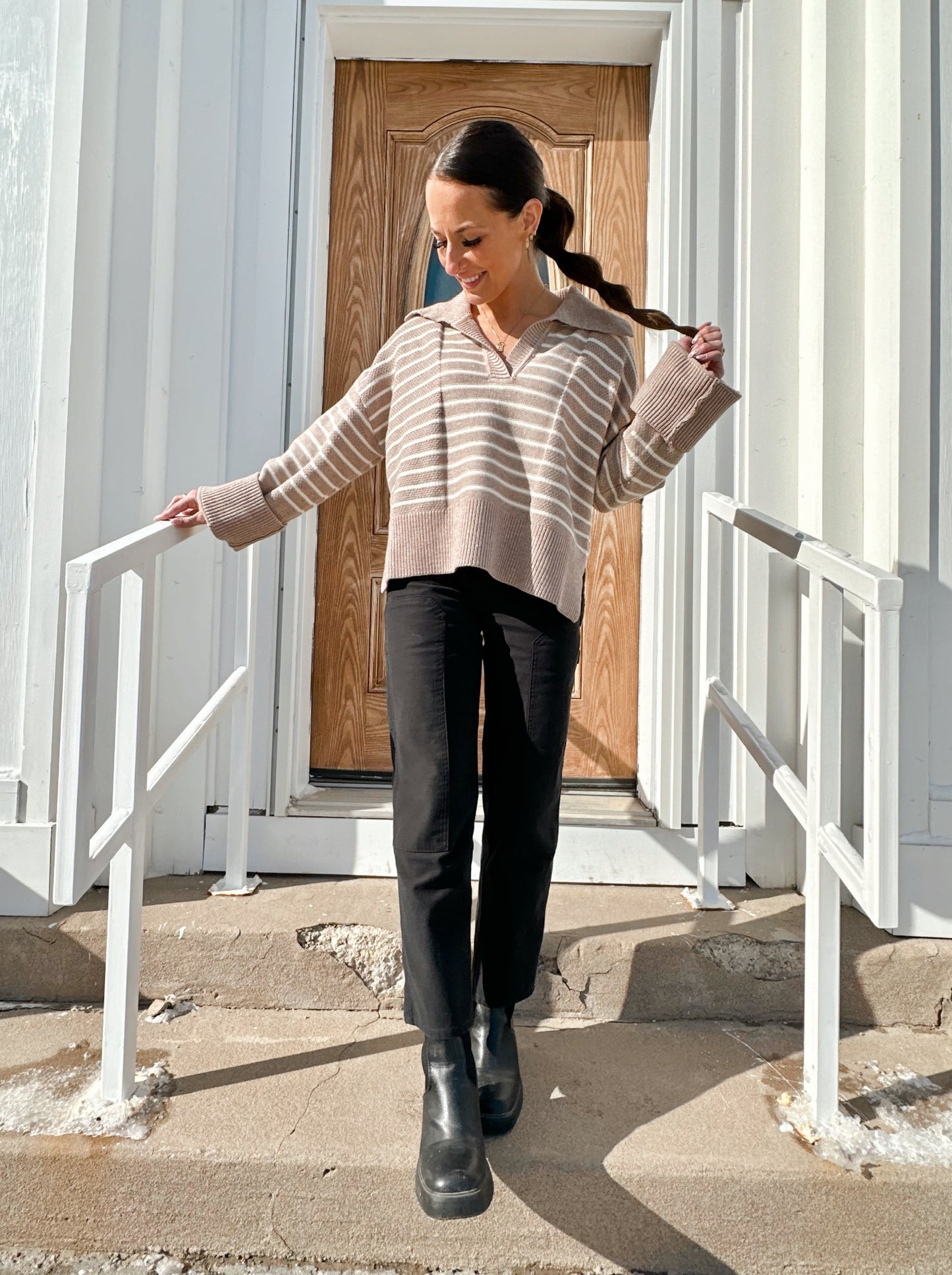 Mazie V-Neck Striped Sweater