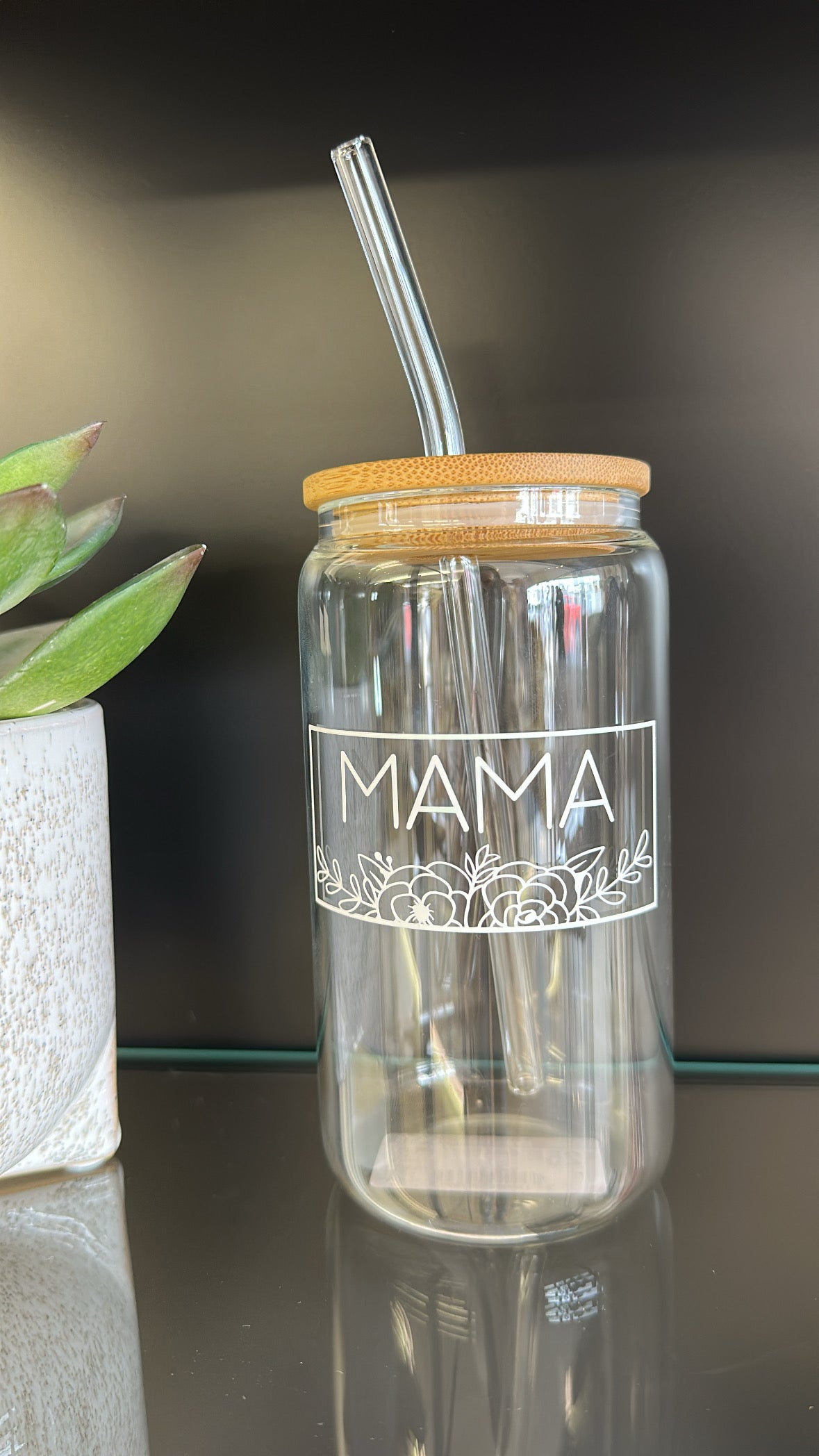 MAMA Floral Can Glass