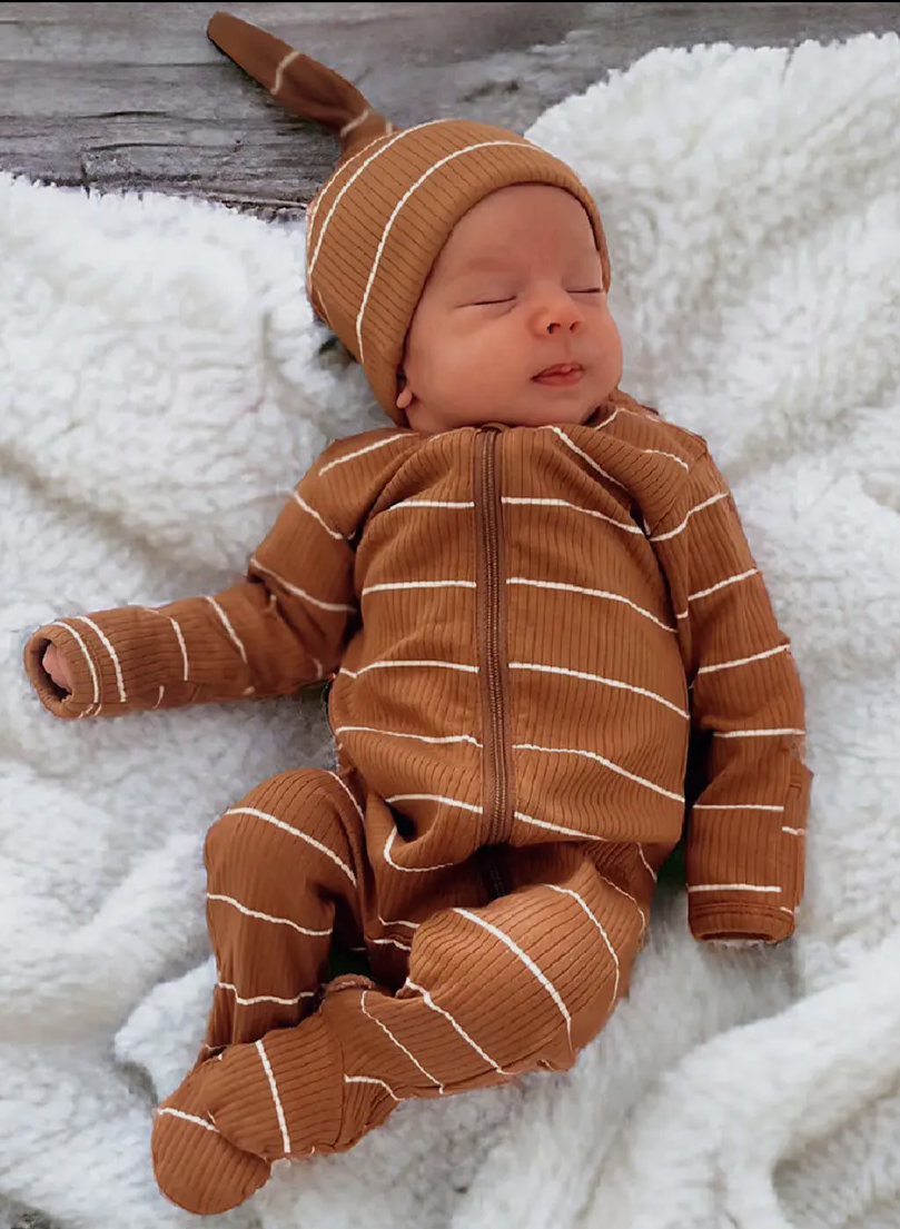 Saddle Stripe Organic Ribbed Zip Onesie