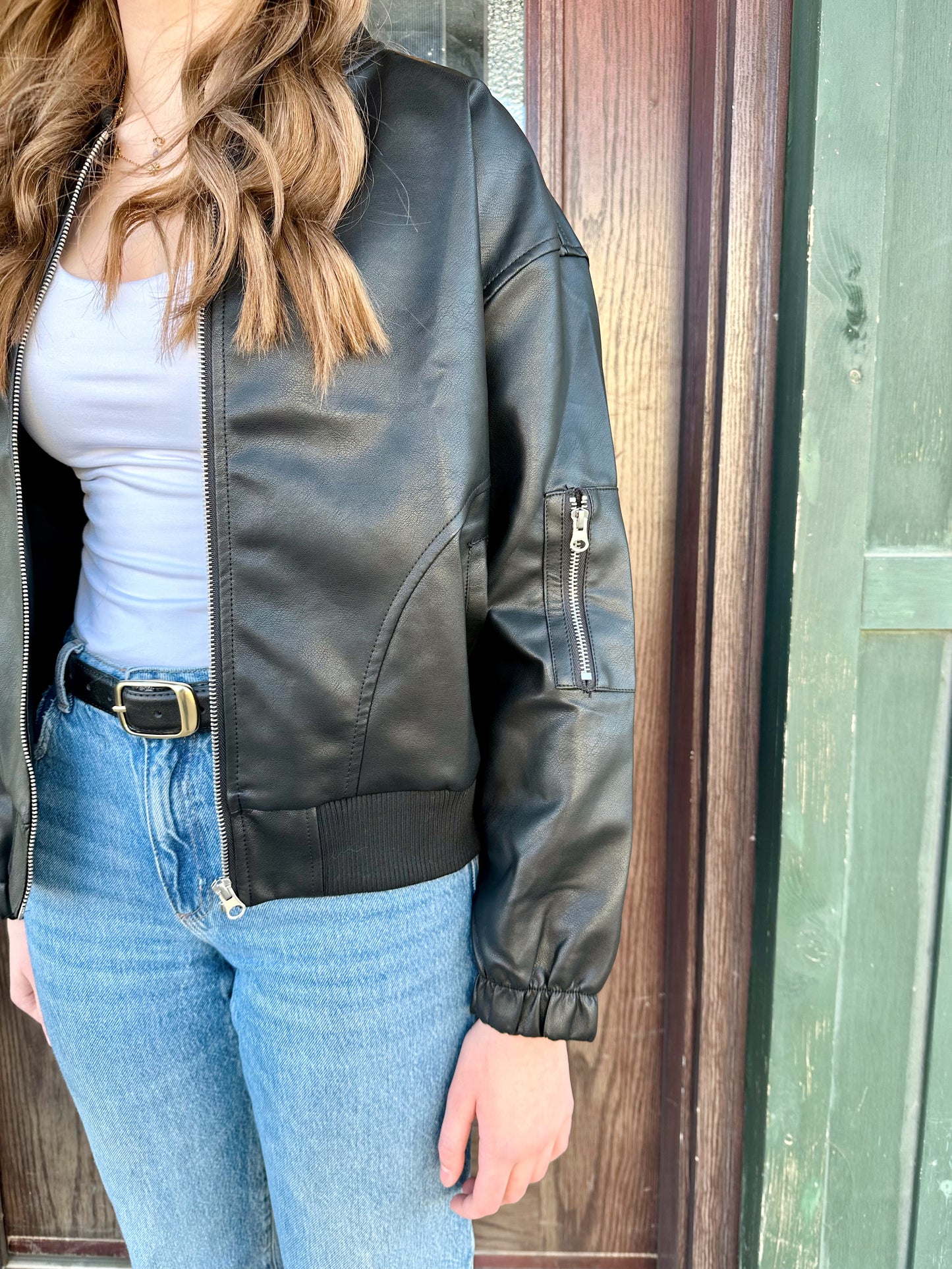 Sai Faux Leather Bomber Jacket