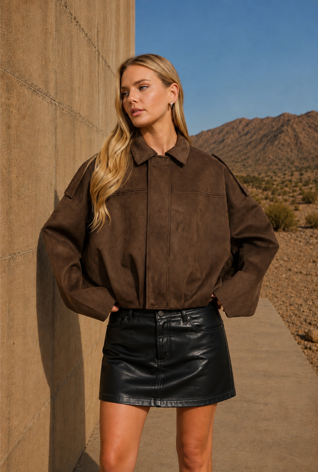 Collins Faux Suede Jacket | Dark Brown