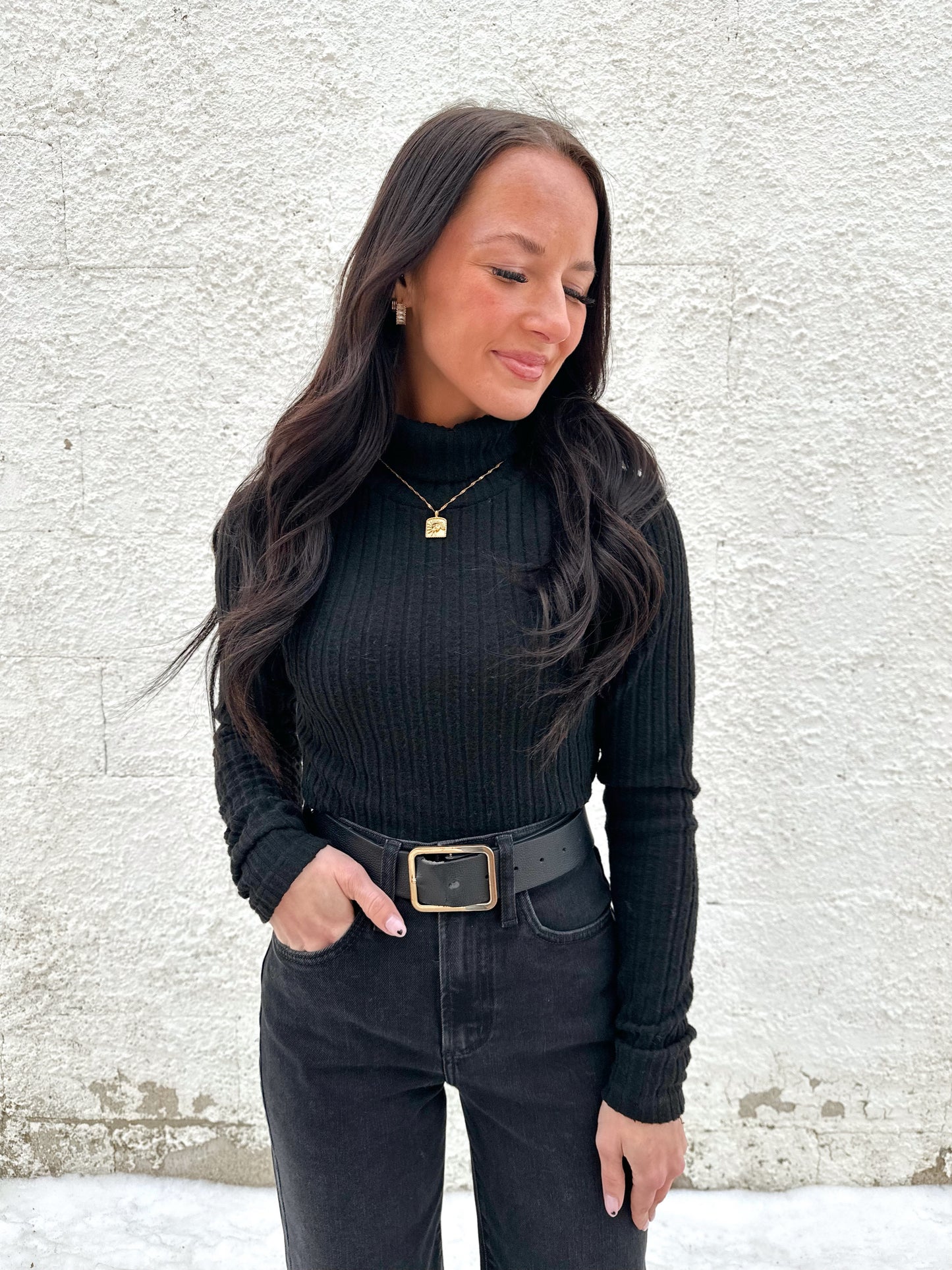 Rue Ribbed Turtleneck Long Sleeve | Black