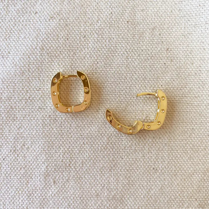 18K Gold Filled Small Rectangular Clicker Hoop Earrings