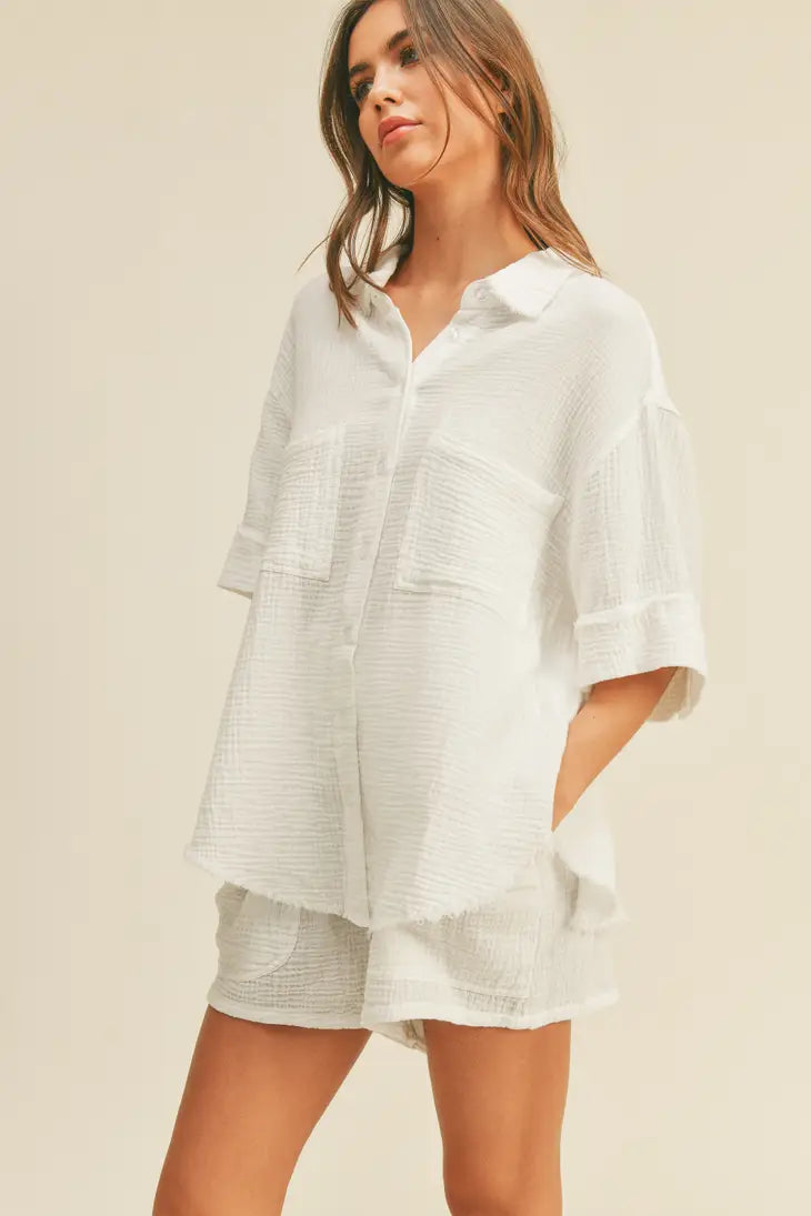 Woven Gauze Button Down