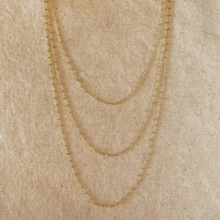 18K Gold Filled 1mm Spaced Beaded Chain 16"