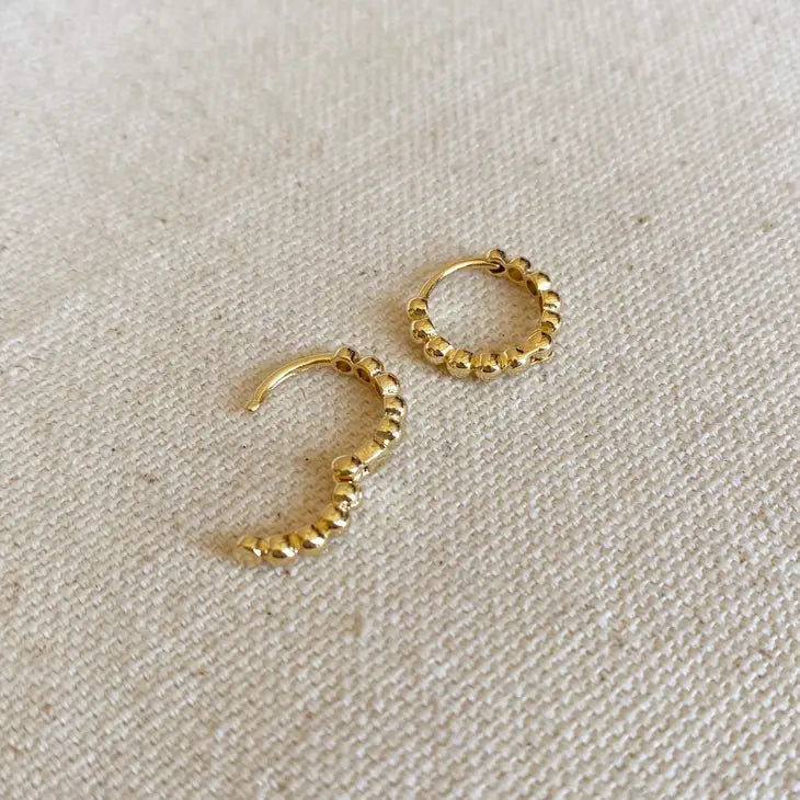 18K Gold Filled Beaded Clicker Hoop Earrings - Gold & Silver Options