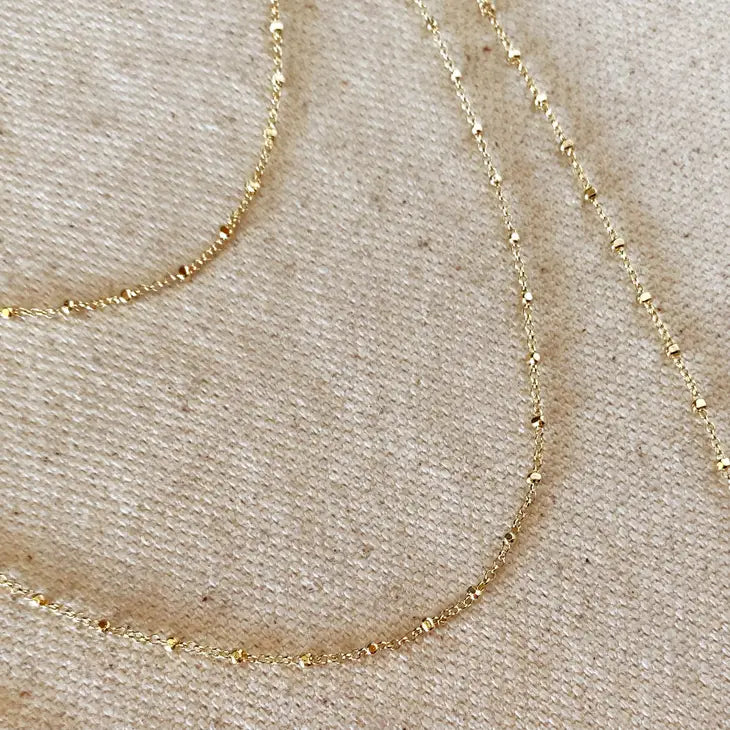 18K Gold Filled 1mm Spaced Beaded Chain 16"