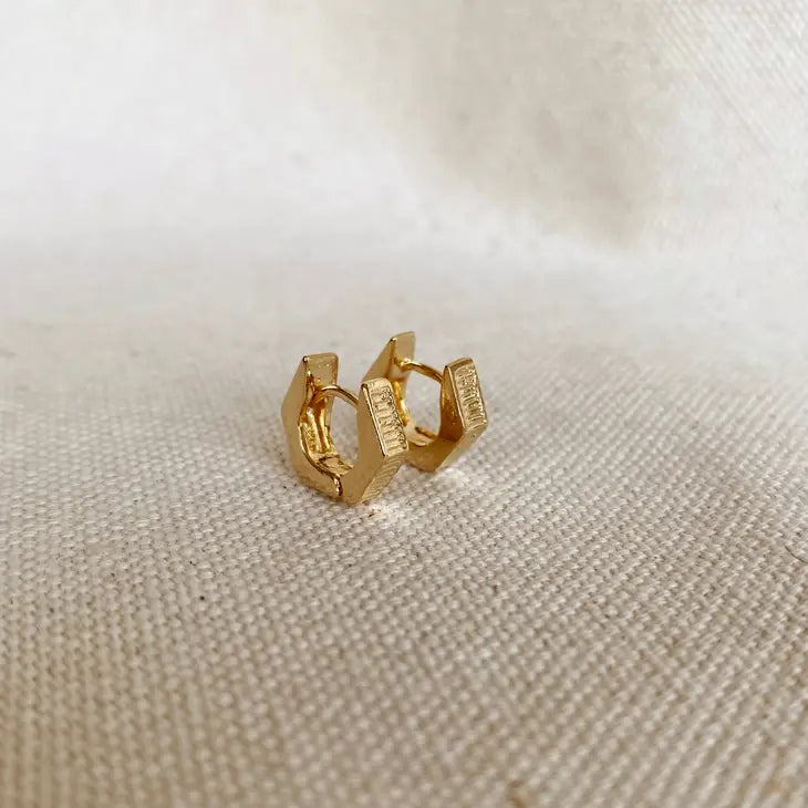 18K Gold Filled Textured Shaped Clicker Hoop Earrings