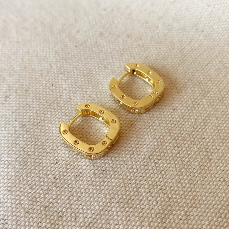 18K Gold Filled Small Rectangular Clicker Hoop Earrings