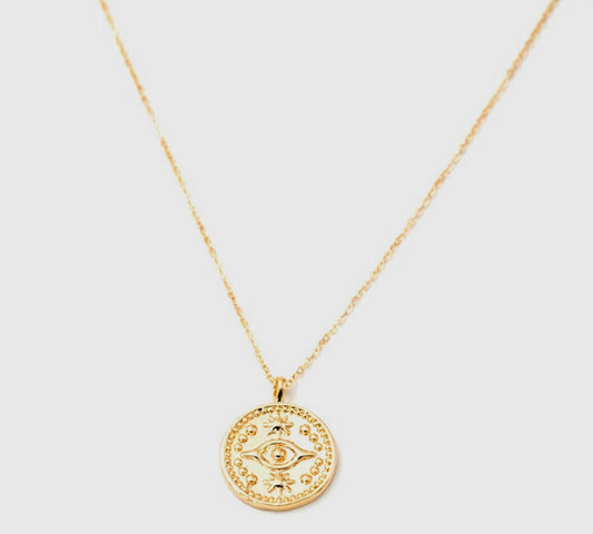 Evil Eye Coin Necklace -Gold