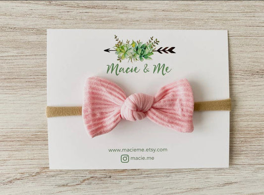 Pink Ribbed Tied Bow Headband