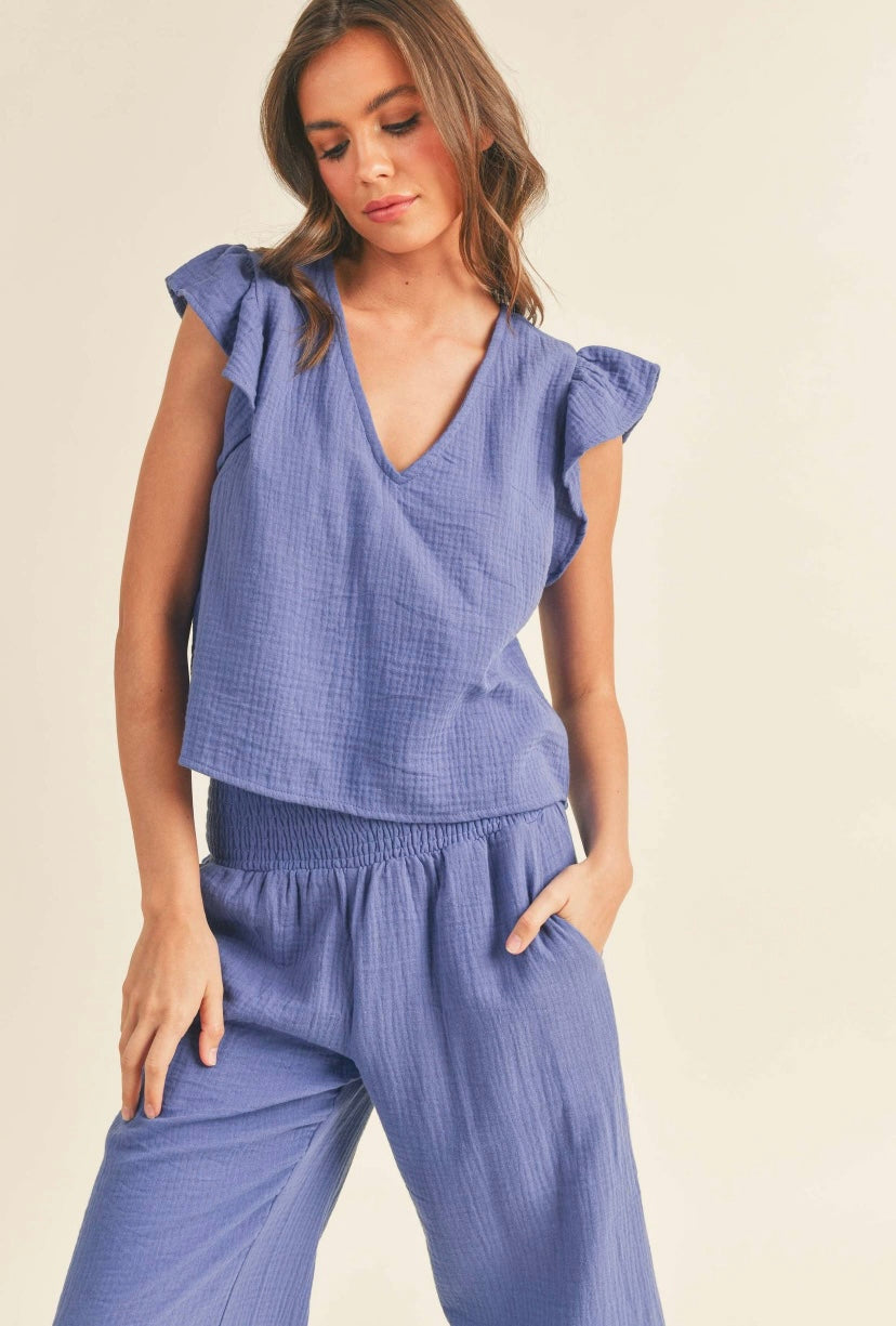 Katy Gauze Ruffled Sleeve Top