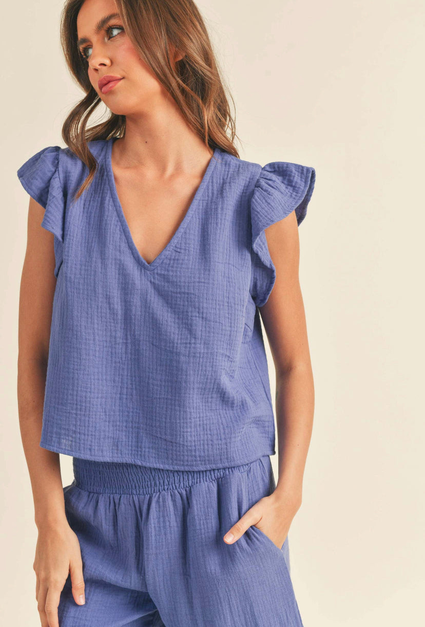 Katy Gauze Ruffled Sleeve Top