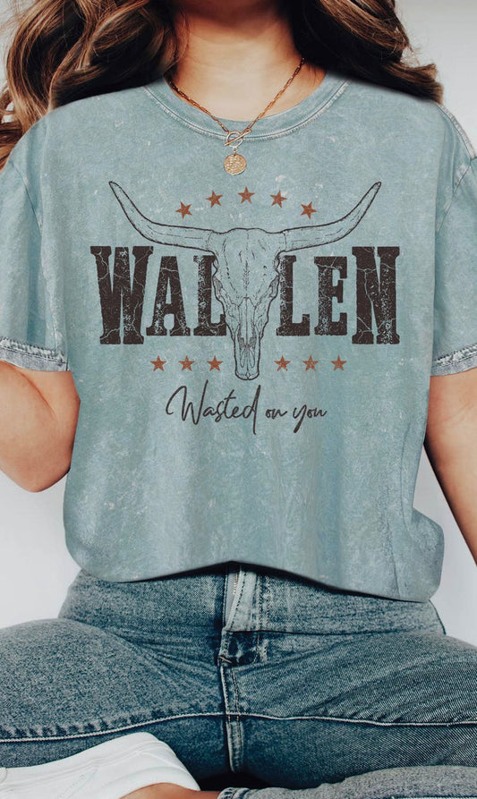 Wallen Wasted On You Mineral Wash T-Shirt Blue