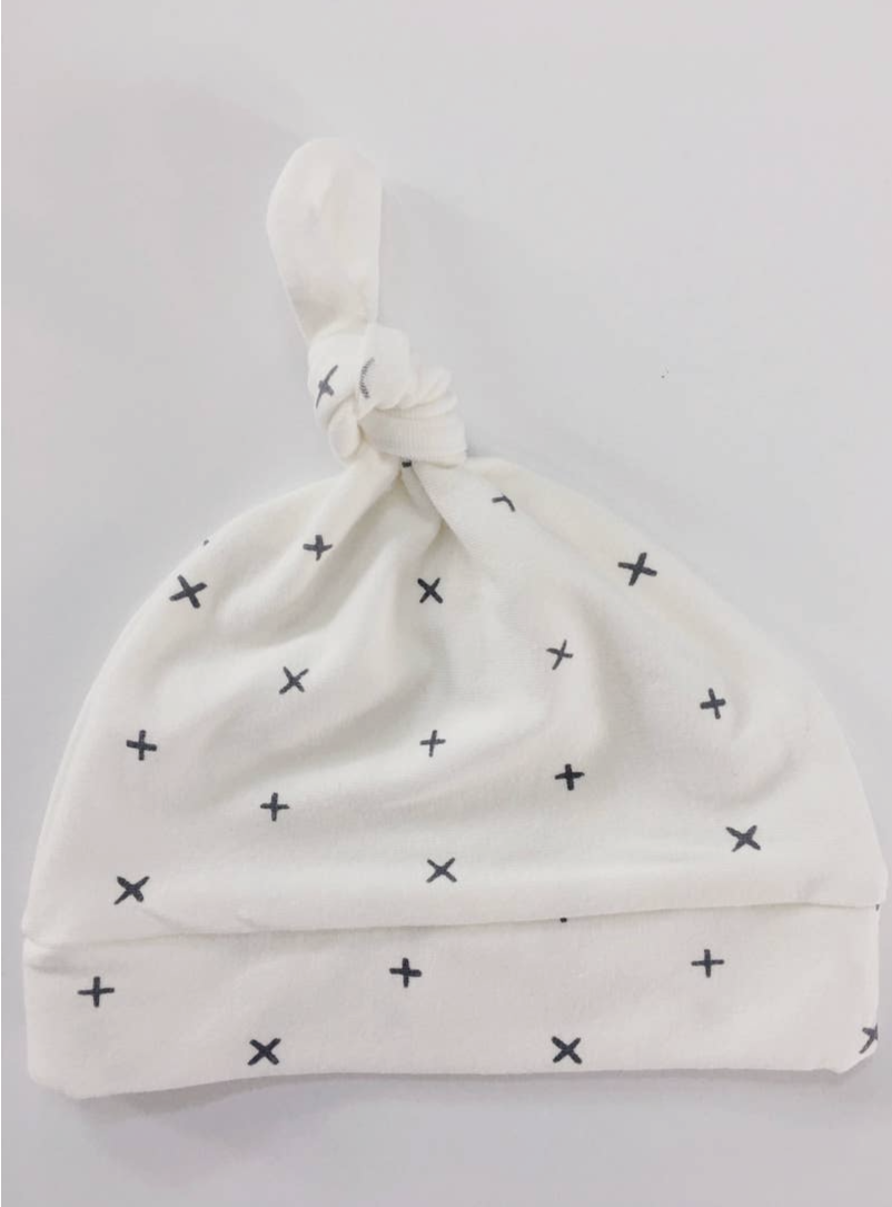 X + Knotted Baby Hat Cream/Grey -Newborn