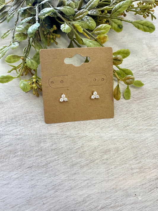 14K Trio Crystal Studs