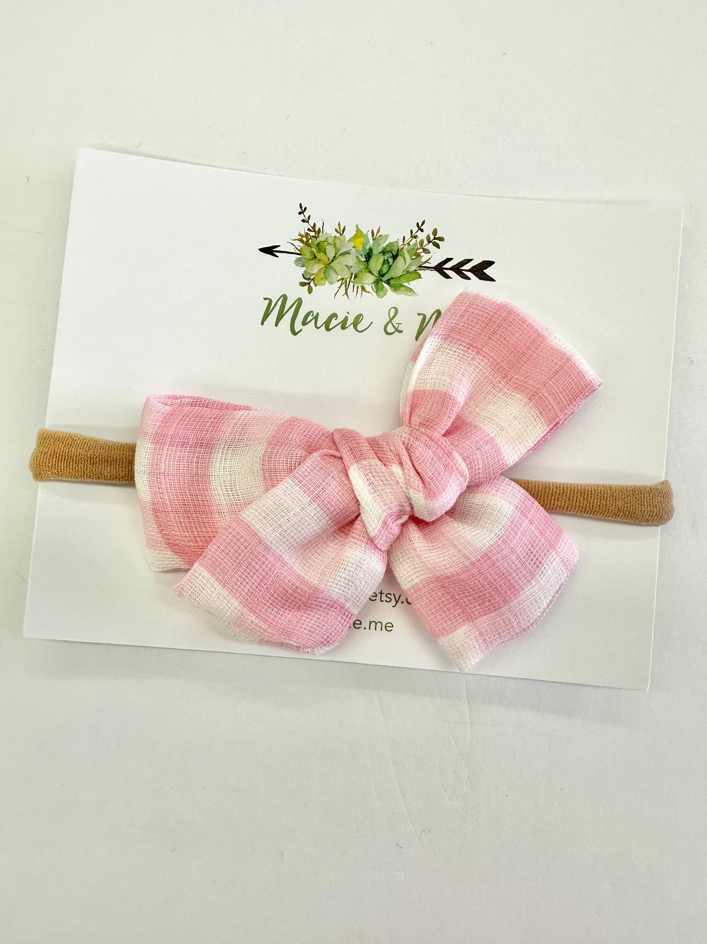 Pink Gingham Bow Headband