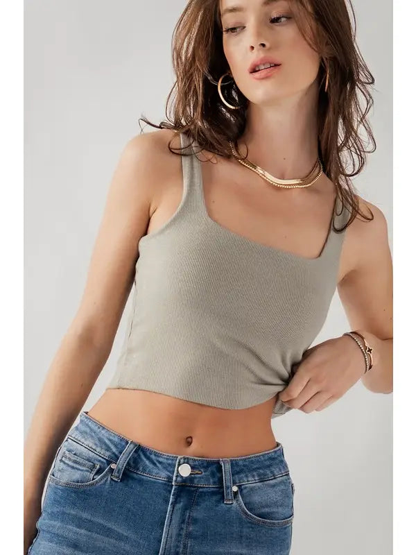 Ribbed Knit Cropped Tank Top