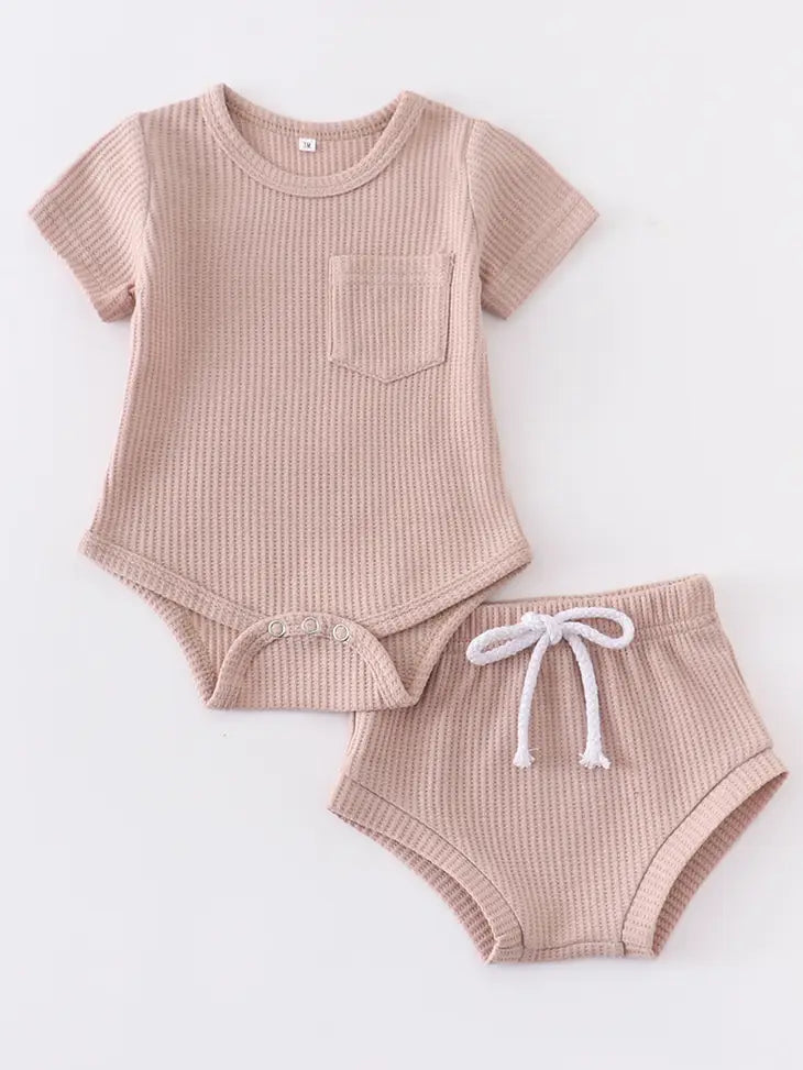 Ribbed Cotton Pocket Baby Set - 3 Colours