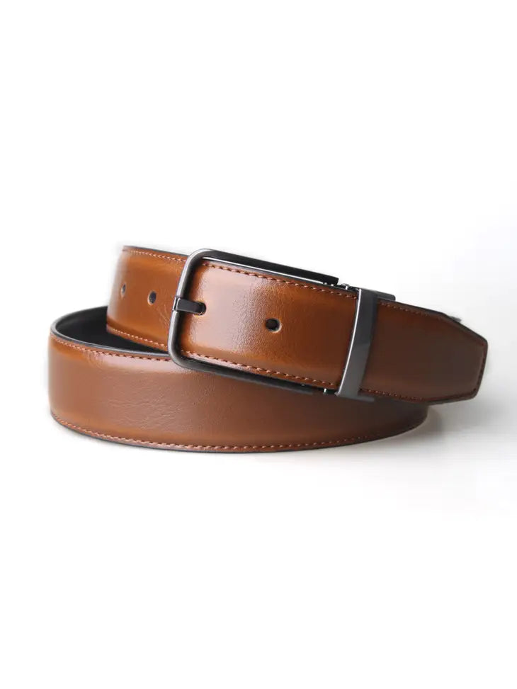 Kelvin Reversible Leather Belt - Cognac/Black