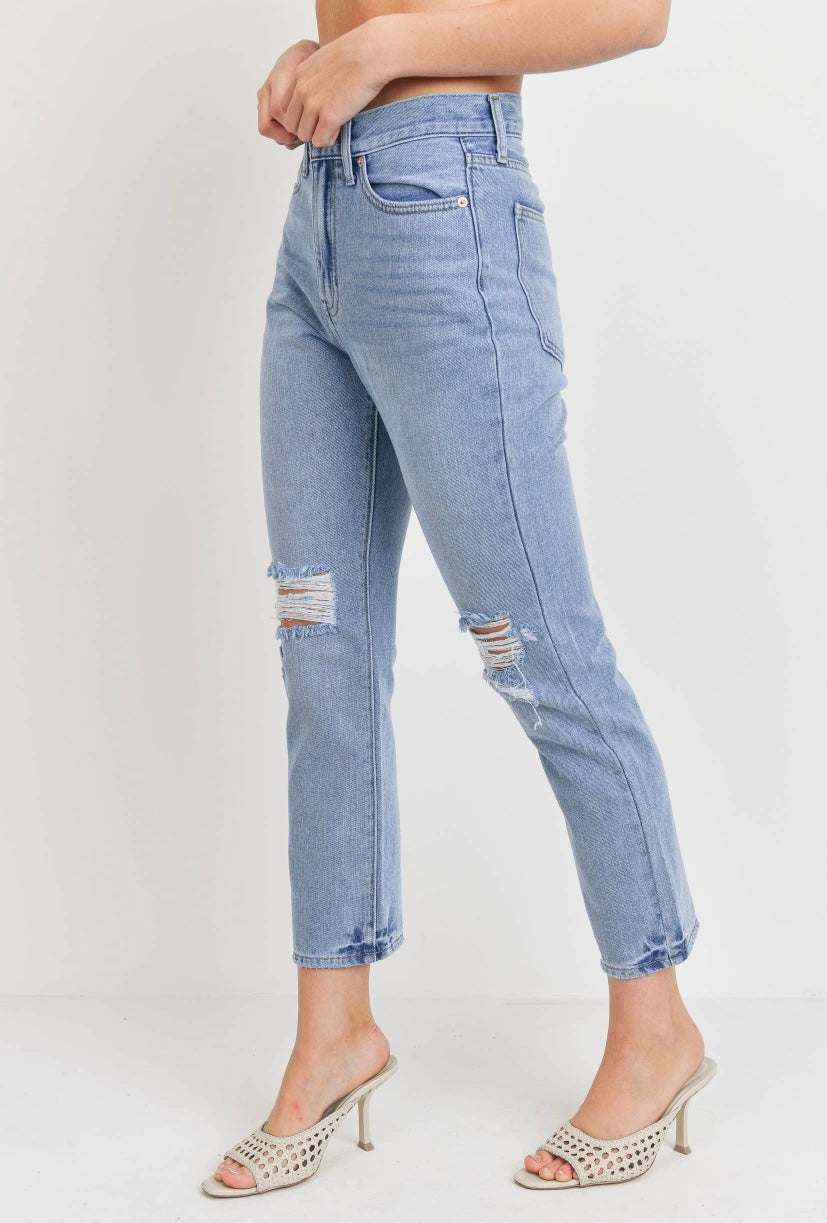 Ridged Distressed Straight LT Jeans