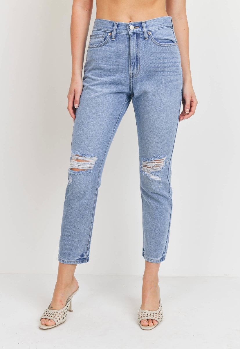 Ridged Distressed Straight LT Jeans