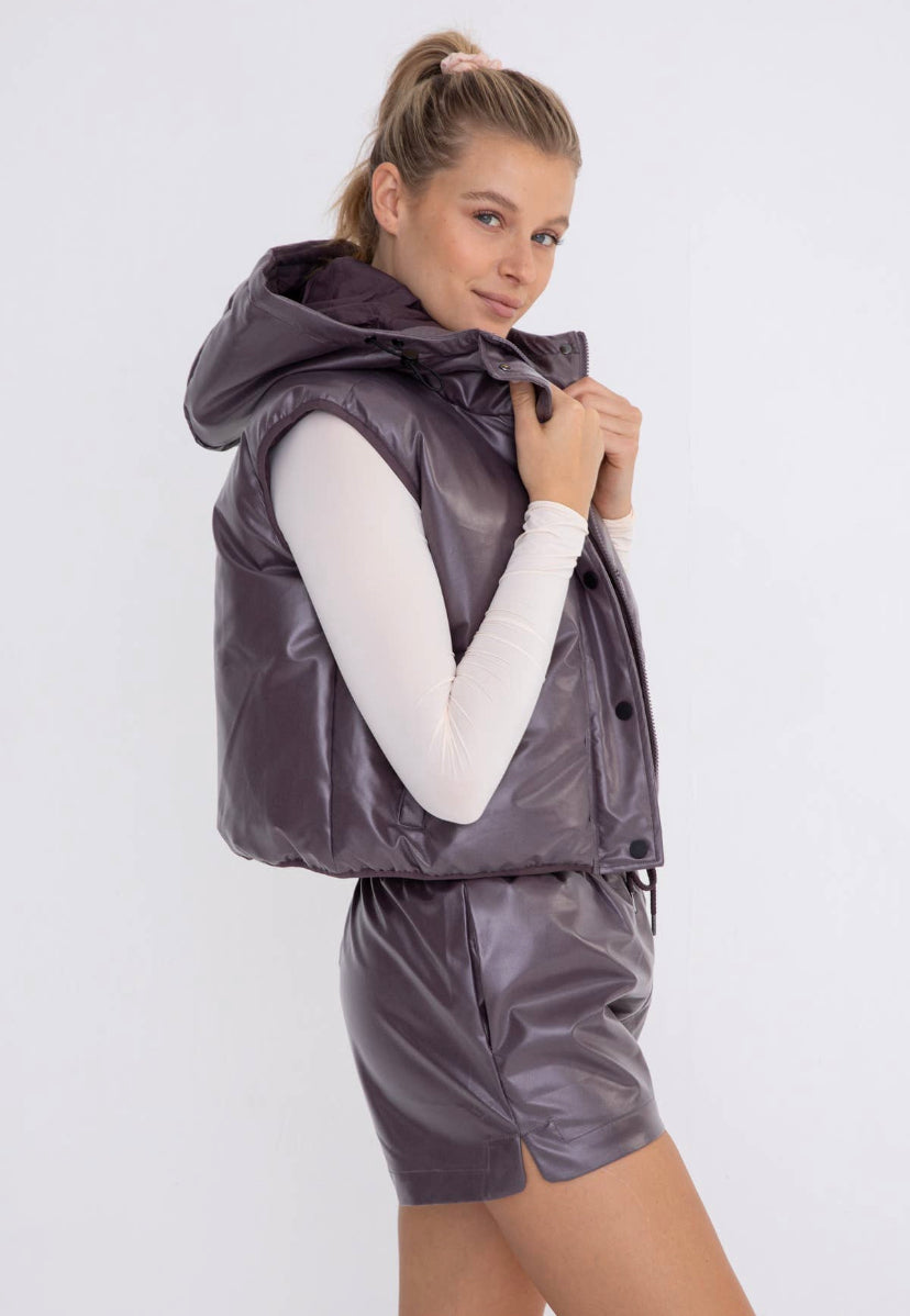 Leather-Like Puffer Vest