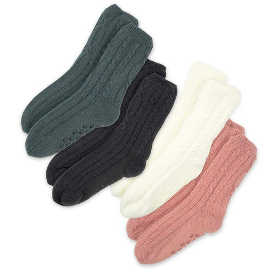 Cozy Sherpa Cable Knit Slipper Socks - 4 Colour Options