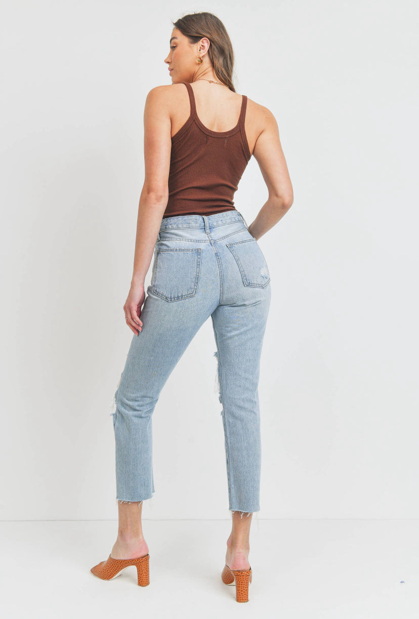 High Rise Distressed Straight Jean LT