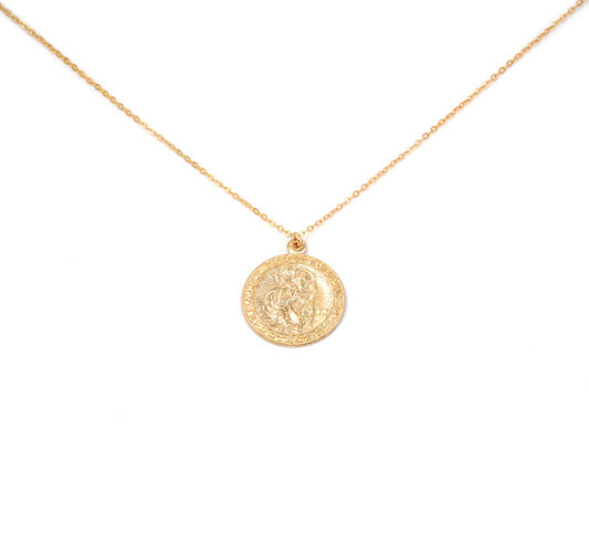 St Christopher Coin Necklace Gold