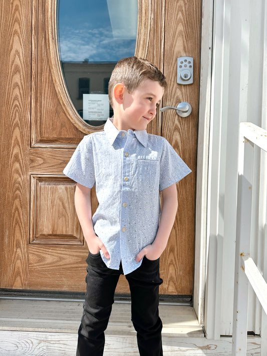 Blue Floral Collared Button Down