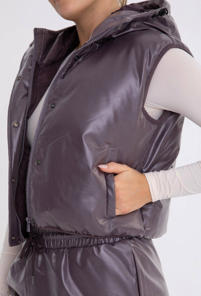 Leather-Like Puffer Vest