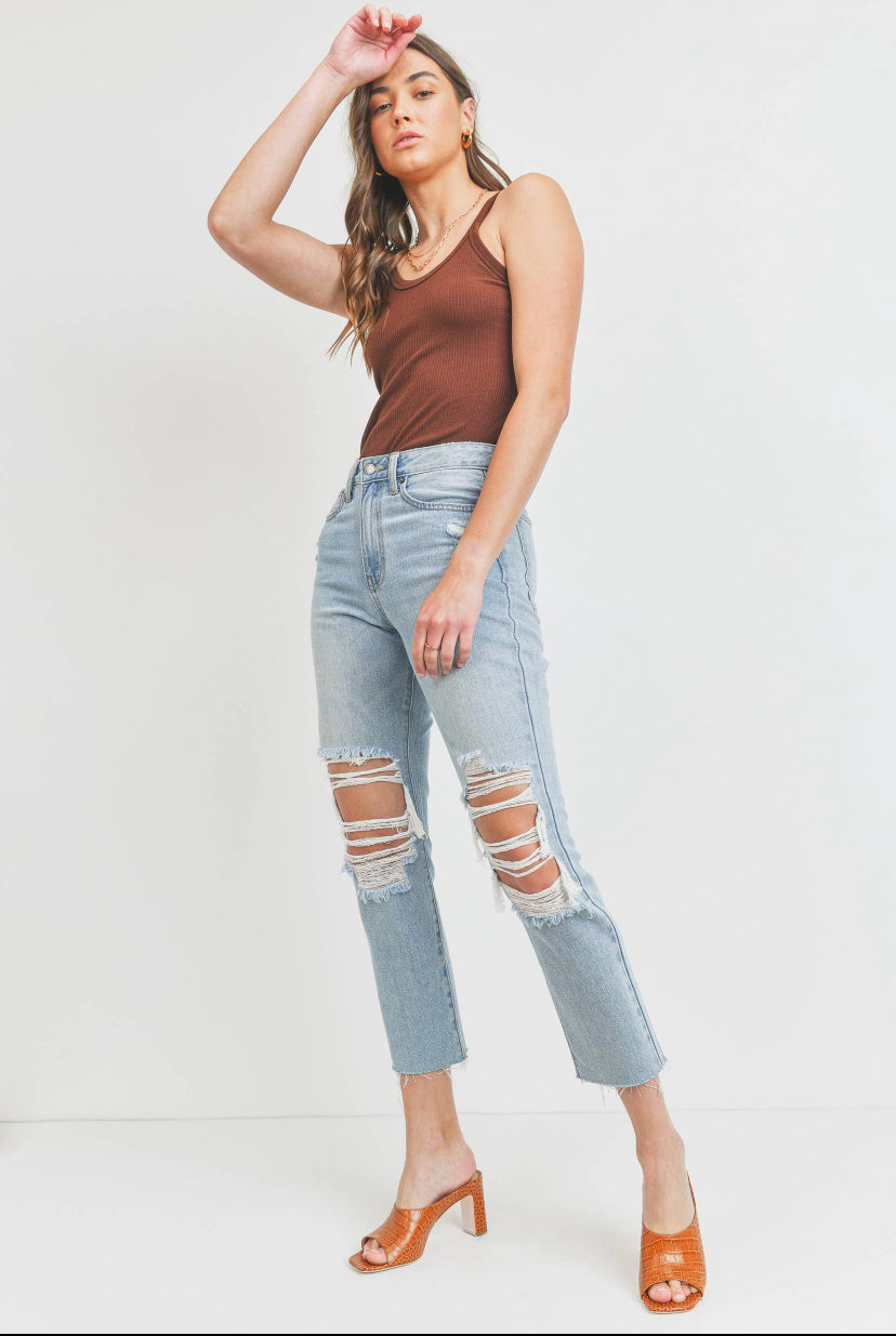 High Rise Distressed Straight Jean LT