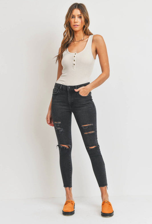 High Rise Distressed Skinny W.BLK Jeans