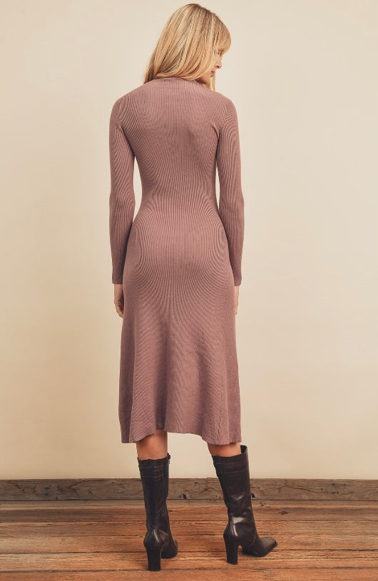 Turtleneck Flared Midi Dress