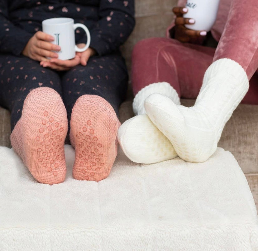 Cozy Sherpa Cable Knit Slipper Socks - 4 Colour Options