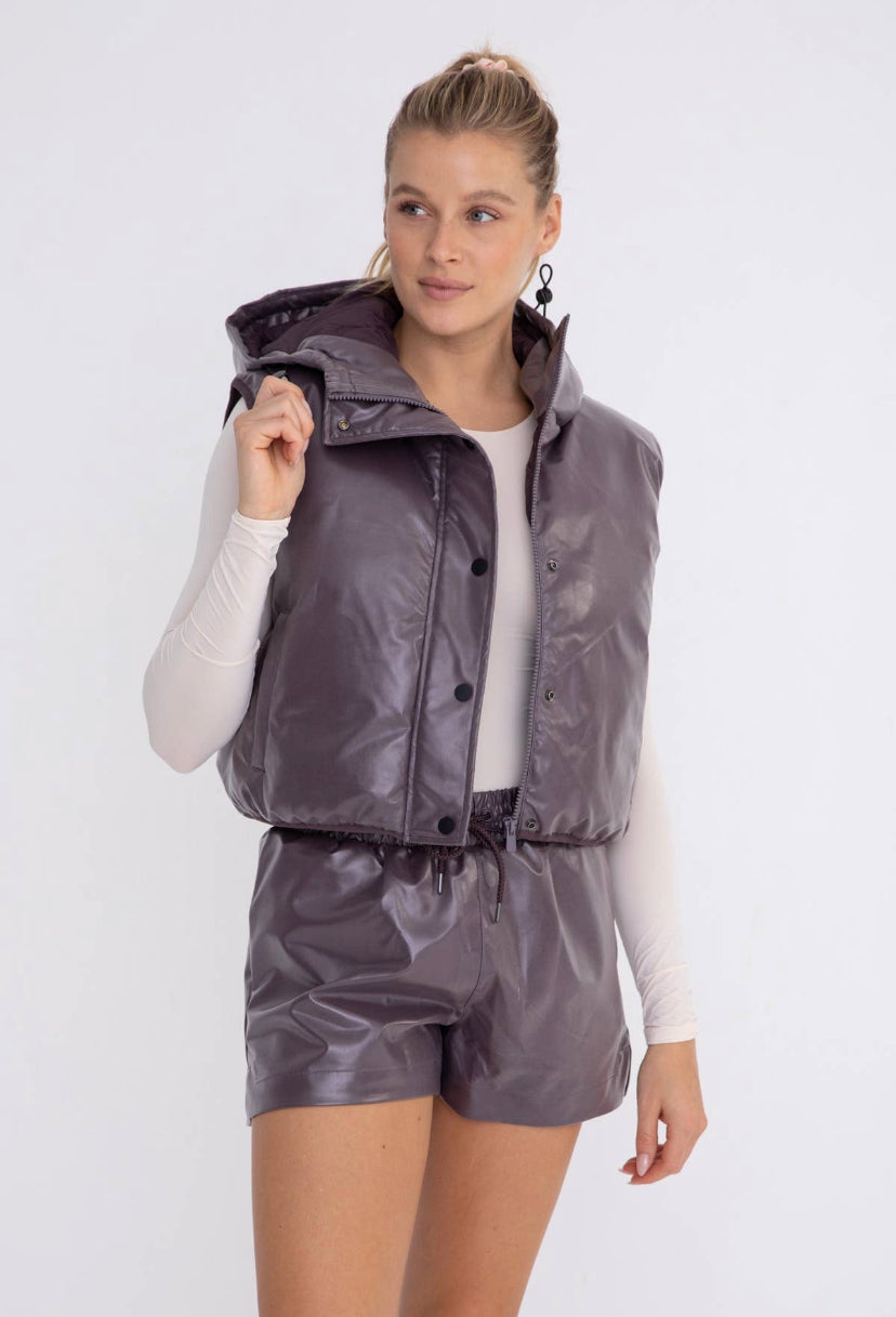 Leather-Like Puffer Vest