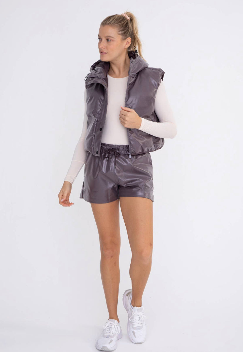 Leather-Like Puffer Vest