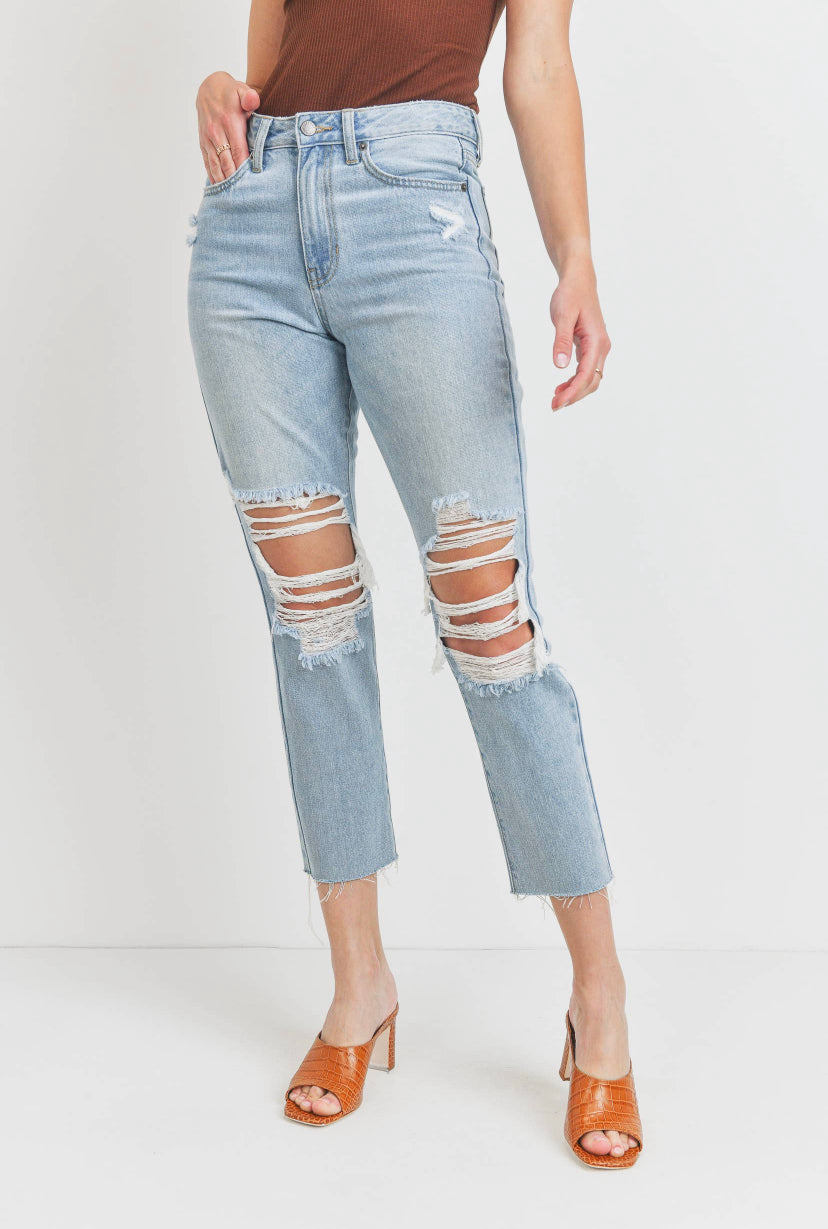 High Rise Distressed Straight Jean LT