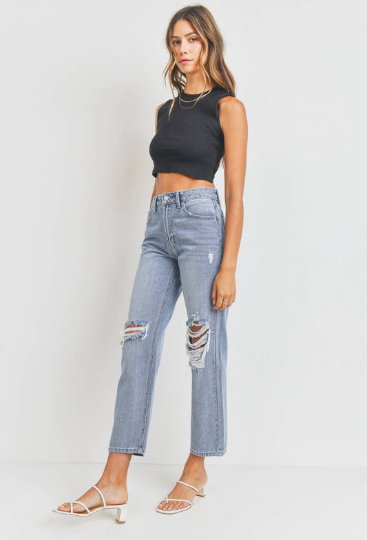 Cropped Distressed Straight LT Jeans