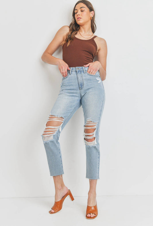 High Rise Distressed Straight Jean LT